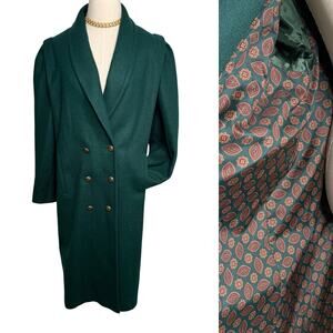 Vintage Jofeld green wool blend shawl collar double breasted overcoat size M/L